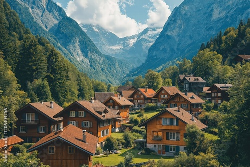 Wallpaper Mural Scenic mountain village surrounded by lush forests and towering peaks in the heart of nature Torontodigital.ca