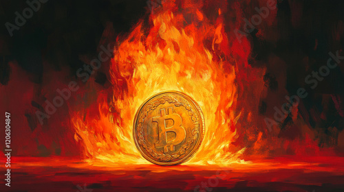 Burning Meme Coin. Striking Digital Art of Flaming Cryptocurrency Concept of Digital Currency, Financial Risk, Volatility