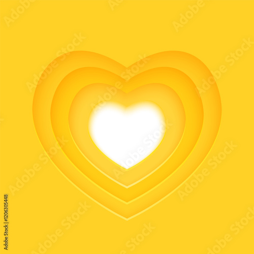 Paper heart frame on yellow background for Valentines day and wedding lovely greeting card design