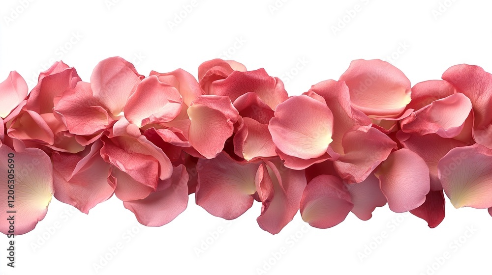 Obraz premium Backdrop of pink rose petals isolated on a transparent white background. Valentine's Day background