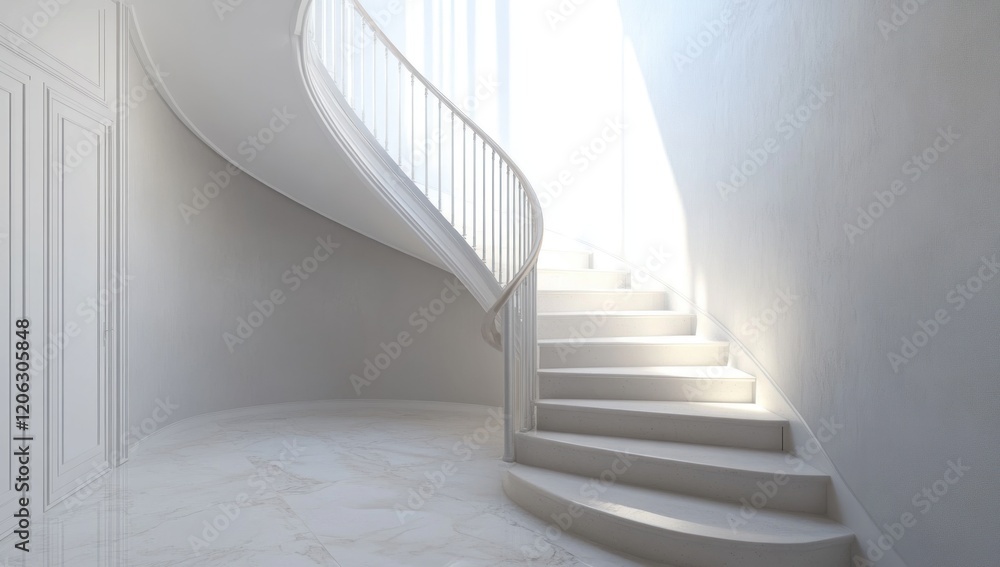 Fototapeta premium Elegant White Spiral Staircase Interior Design