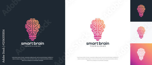 Light bulb and brain network technology logo design. Digital technology logo design vector icon combination of light bulb brain.