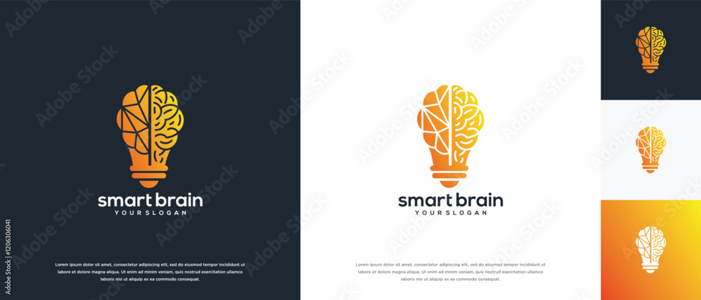 Fototapeta premium Light bulb and brain network technology logo design. Digital technology logo design vector icon combination of light bulb brain.