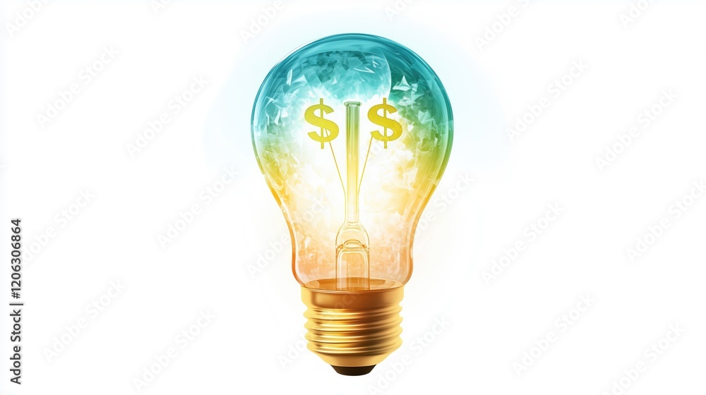 A colorful light bulb with dollar signs, symbolizing ideas and financial success. A colorful light bulb with dollar signs, symbolizing ideas and financial success.