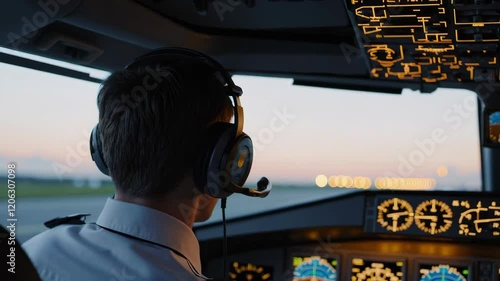 Pilot Preparing for Takeoff in Cockpit Professional Footage