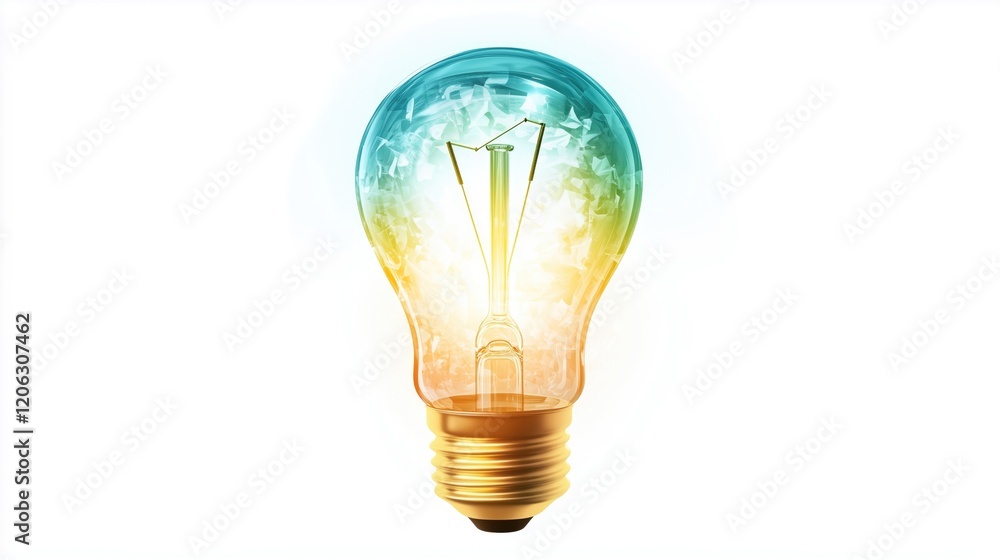 A vibrant light bulb emitting a colorful glow against a white background. A vibrant light bulb emitting a colorful glow against a white background.