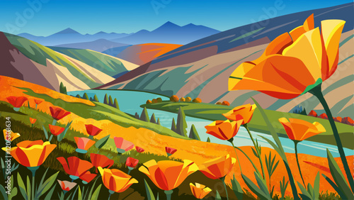 - LAKE ELSINORE, CA, USA - "Super Bloom" California Poppies in Walker Canyon outside of Lake Elsinore, Riverside 
