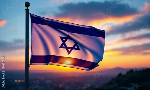 Israel national flag HD footage. Israel national flag on flagpole video