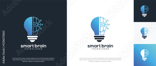 Light bulb and brain network technology logo design. Digital technology logo design vector icon combination of light bulb brain.