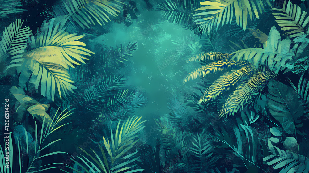 Emerald mist blending with dense ferns. Emerald Jungle. Illustration Emerald mist blending with dense ferns. Emerald Jungle. Illustration