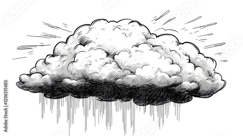 Dramatic Storm Cloud Illustration  Hand Drawn Rain Cloudscape