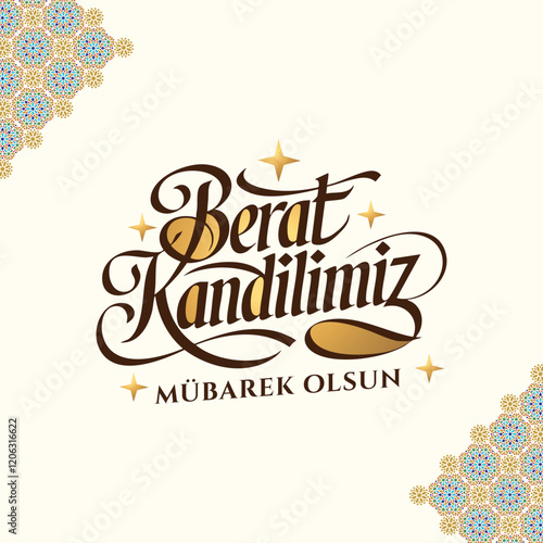Berat Kandilimiz Mübarek olsun. Translation:The Holy Night of  Barat, vector calligraphy design