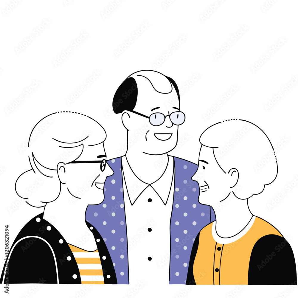 Obraz premium Modern stylish seniors, Happy elderly men and women illustration