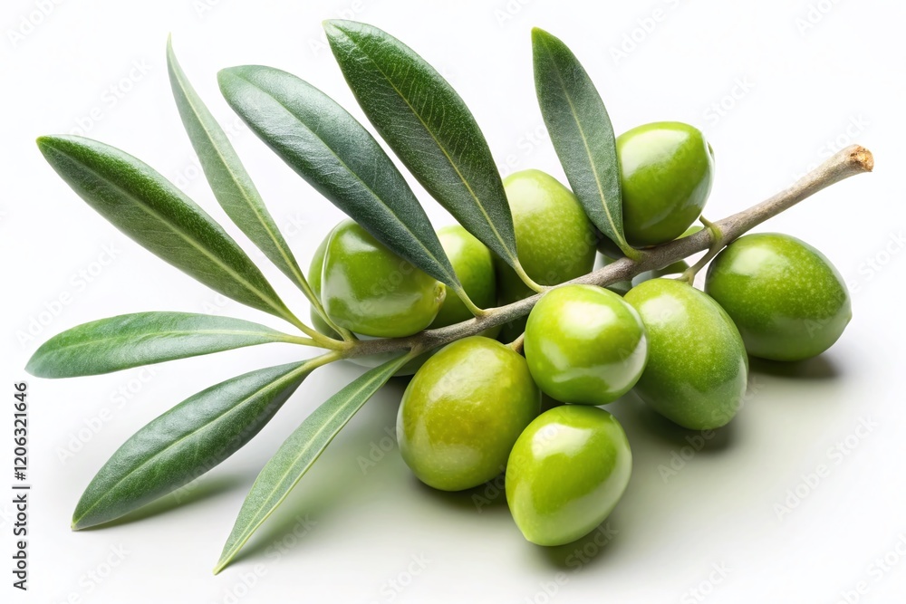 Olive Branch with Green Olives, Isolated on White Background - Low Light Photography Stock Photo Olive Branch with Green Olives, Isolated on White Background - Low Light Photography Stock Photo