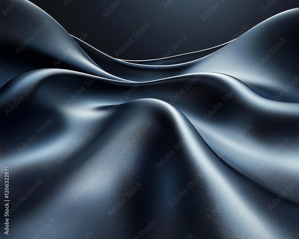 Fototapeta premium Abstract dark gray fabric waves, elegant, smooth, flowing textile texture.