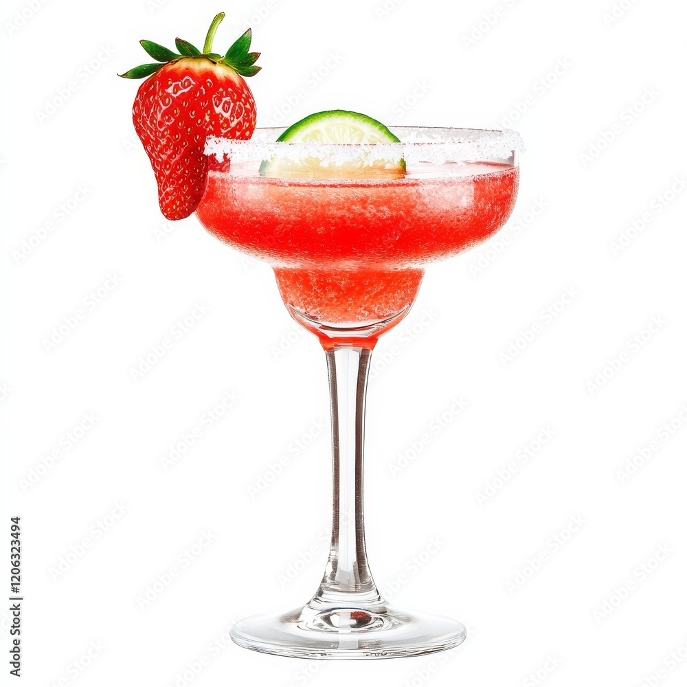 A fruity and vibrant Strawberry Margarita cocktail with tequila, strawberry puree, lime juice A fruity and vibrant Strawberry Margarita cocktail with tequila, strawberry puree, lime juice