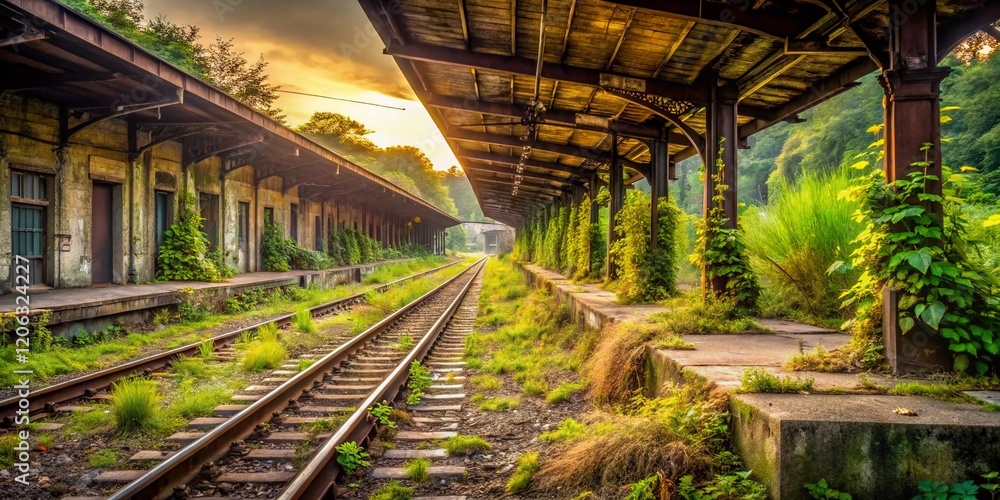 Overgrown Train Station Platform & Railway Tracks - Long Exposure Photography Overgrown Train Station Platform & Railway Tracks - Long Exposure Photography