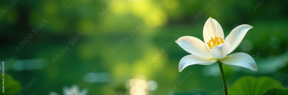 Fototapeta premium Serene atmosphere with a single white lily in the foreground, lily, serene, soothing