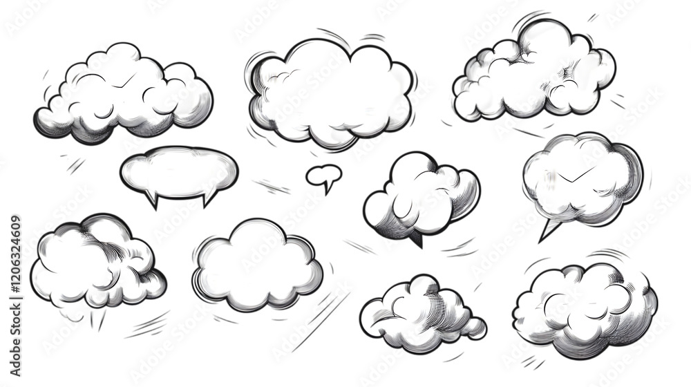 Hand Drawn Speech Bubbles Sketch Comic Design Elements Clouds Thoughts Dialogue Co Hand Drawn Speech Bubbles Sketch Comic Design Elements Clouds Thoughts Dialogue Co