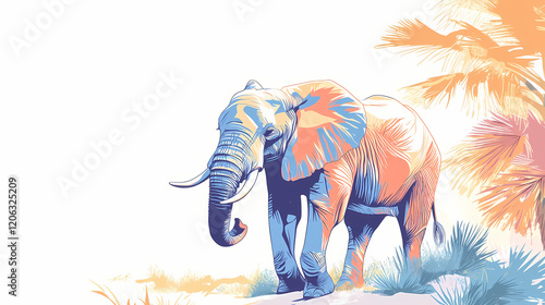 Majestic african elephant standing against white background. Ivory Desert. Illustration photo