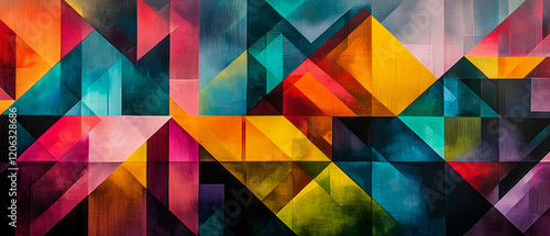 Geometric grids with overlapping shapes showcase vibrant colors in an abstract design