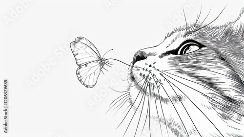 Butterfly on a cat's nose