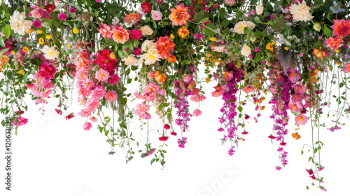 Hanging flower bushes on transparent background