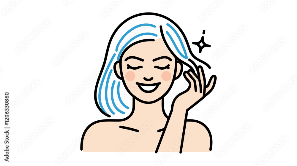 Vector illustration of a woman proudly showcasing her freshly styled hair, exuding confidence and beauty. Ideal for beauty, fashion, and lifestyle projects Vector illustration of a woman proudly showcasing her freshly styled hair, exuding confidence and beauty. Ideal for beauty, fashion, and lifestyle projects