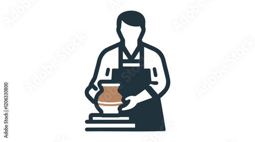 vector illustration of a potter shaping a vase on a potter's wheel, showcasing the craft and artistry of pottery. Ideal for artistic, handmade, and creative projects