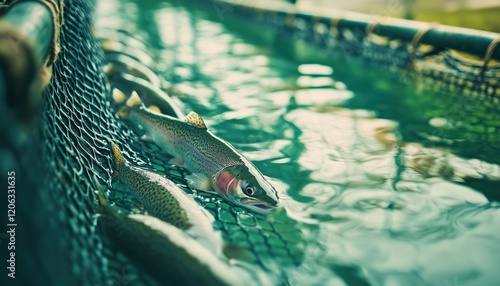 Aquaculture Pisciculture: Fish Farming For Producing Rainbow Trout And Salmon Fry In Net Cages. A Sustainable Approach To Breeding Fish.