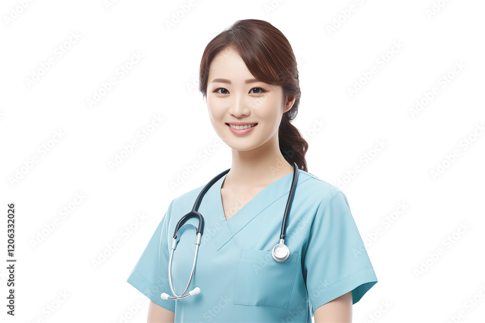 Smiling Asian Nurse in Professional Uniform with Stethoscope, Friendly and Caring Healthcare Worker, Transparent Background, Ideal for Medical, Healthcare, and Wellness Concepts. PNG. cut out. Smiling Asian Nurse in Professional Uniform with Stethoscope, Friendly and Caring Healthcare Worker, Transparent Background, Ideal for Medical, Healthcare, and Wellness Concepts. PNG. cut out.