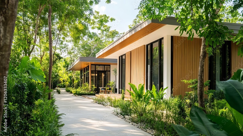 Eco-friendly healthcare building surrounded by trees and greenery Eco-friendly healthcare building surrounded by trees and greenery