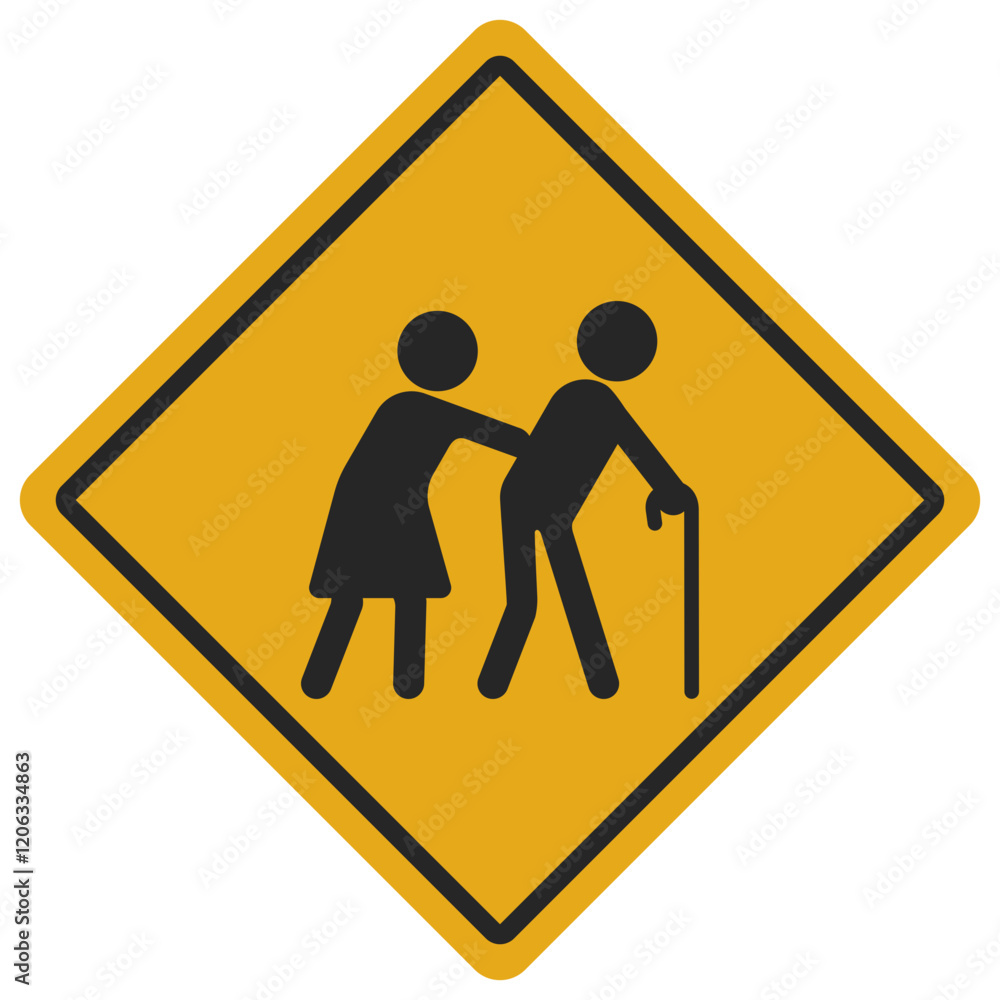 Yellow warning sign for aged care or elderly people crossing the road in vector Yellow warning sign for aged care or elderly people crossing the road in vector