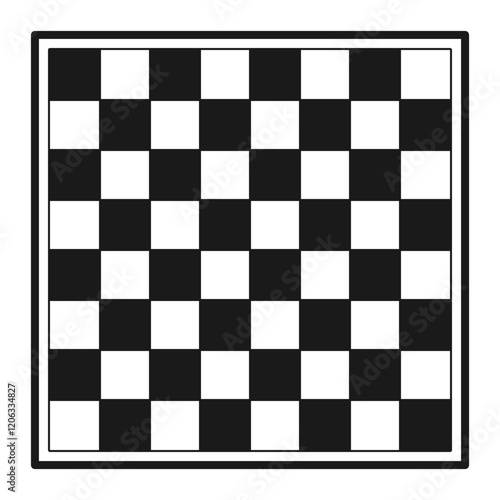 Overhead view of a checkerboard or chequerboard for a game of checkers in black and white vector