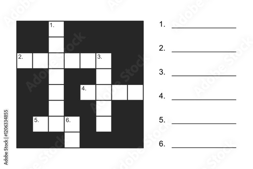 Simple blank crossword puzzle with six words to solve in vector