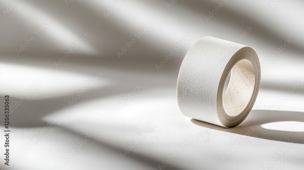White adhesive tape roll in sunlight, shadow patterns on surface White adhesive tape roll in sunlight, shadow patterns on surface