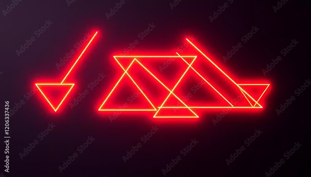 Red Neon Triangles and Lines Form Abstract Art Red Neon Triangles and Lines Form Abstract Art
