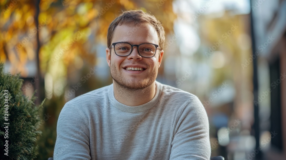 Young smiling thankful man wearing glasses casual clothes look camera Young smiling thankful man wearing glasses casual clothes look camera