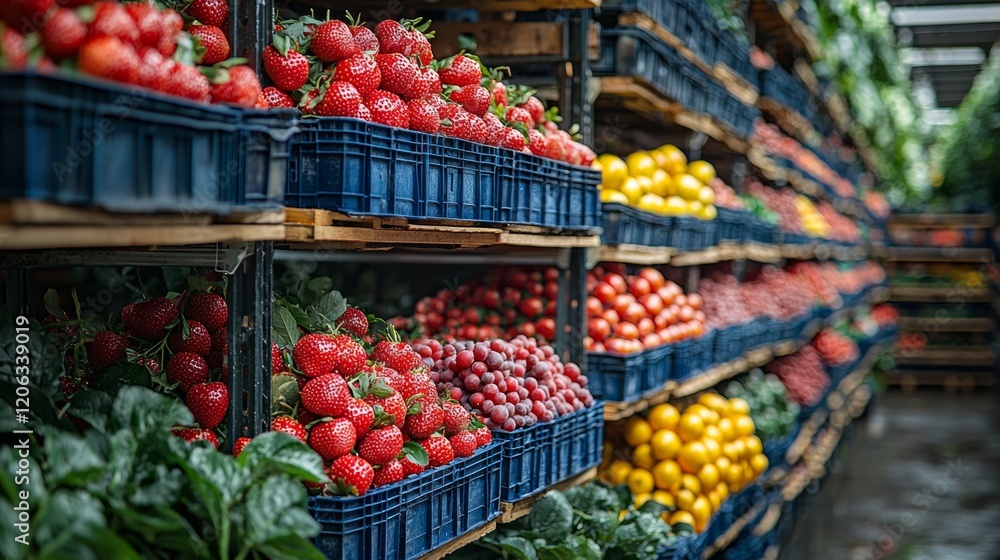 Obraz premium Fresh Produce Displayed in a Vibrant Market Scene