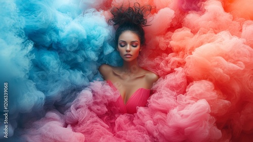 Surreal Portrait of a Woman in a Cloud of Colors