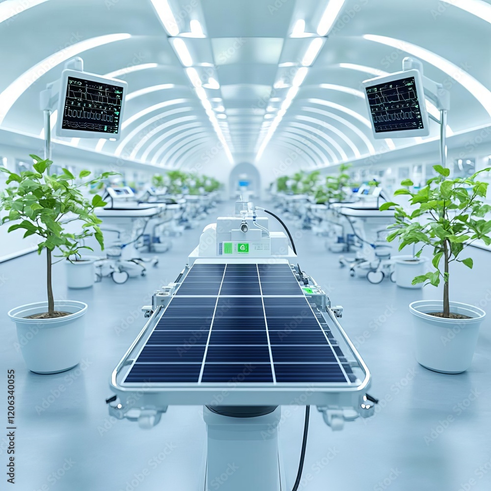 Fototapeta premium Solar-powered medical equipment in a futuristic green clinic