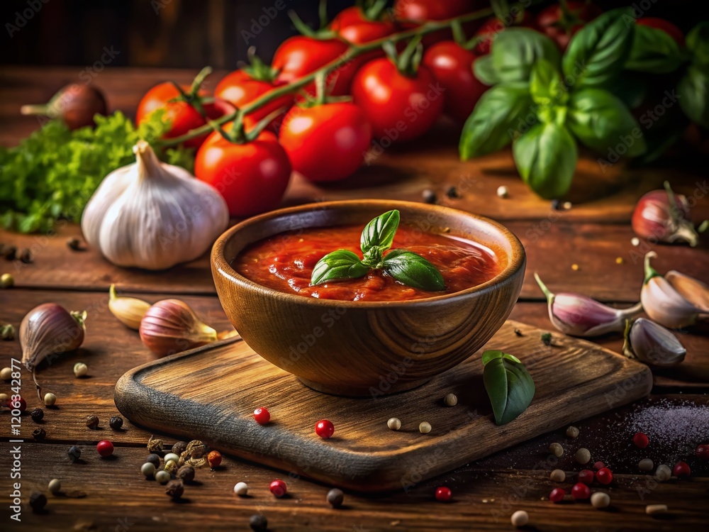 Rustic Night Still Life: Pasta Sauce Ingredients on Wooden Table Rustic Night Still Life: Pasta Sauce Ingredients on Wooden Table