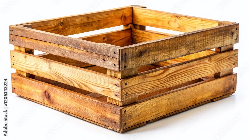 Rustic Wooden Crate Isolated on White Background - Empty Vintage Wood Box for Product Display Rustic Wooden Crate Isolated on White Background - Empty Vintage Wood Box for Product Display