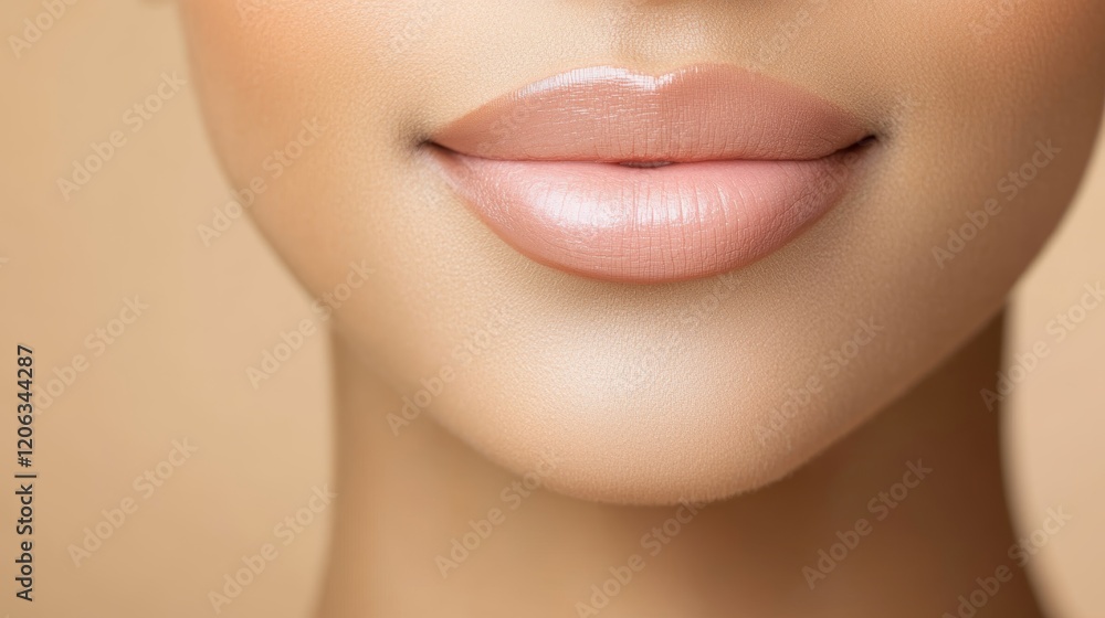 Obraz premium Close-Up of Glossy Lips with Radiant and Smooth Skin Texture 41