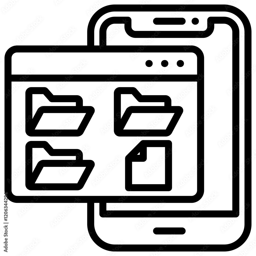 Mobile File Manager File Media and Sharing Outlined Vector Icon Mobile File Manager File Media and Sharing Outlined Vector Icon