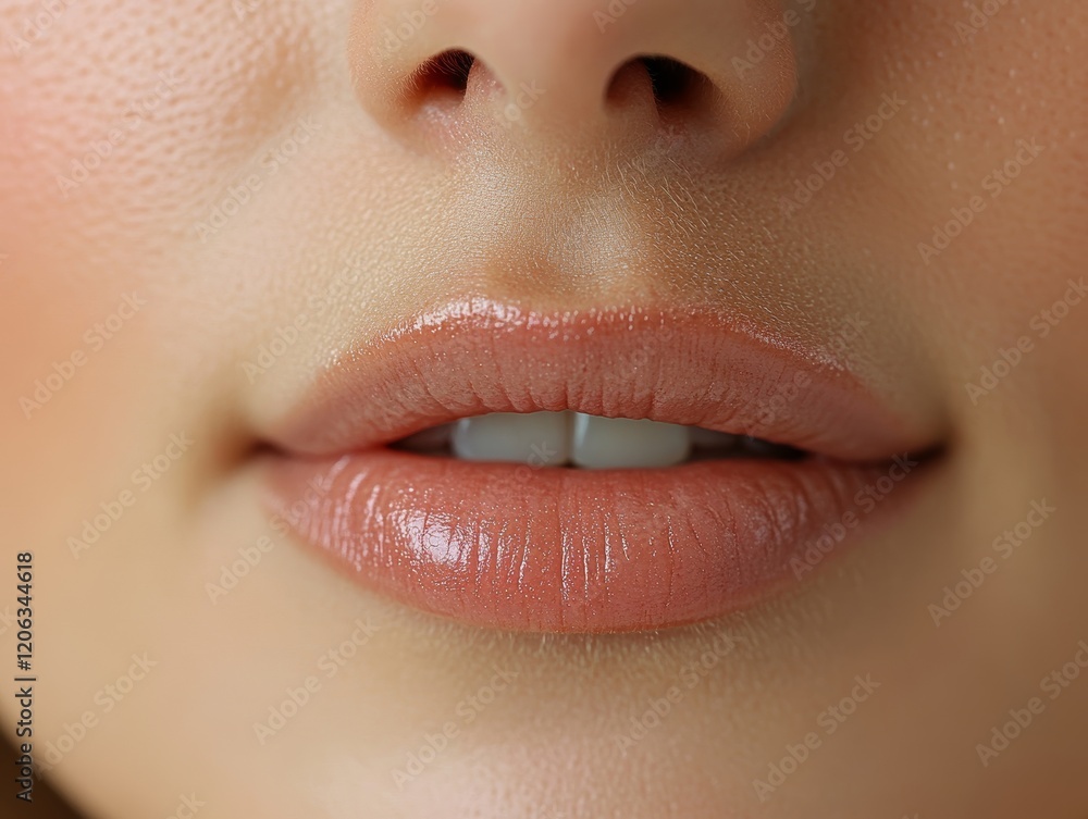 Naklejka premium Close-Up of Glossy Lips with Radiant and Smooth Skin Texture 26