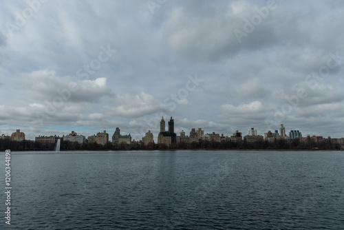 Scenic Upper West vista across the Jacqueline Kennedy Onassis Reservoir in Central Park, Manhattan, New York City  photo