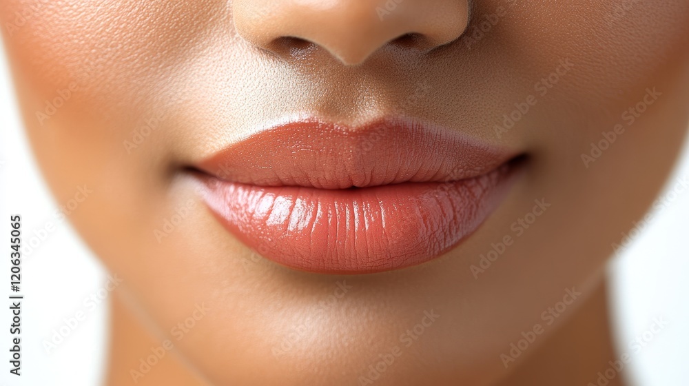 Obraz premium Close-Up of Natural Glossy Lips with Radiant Skin Texture 8