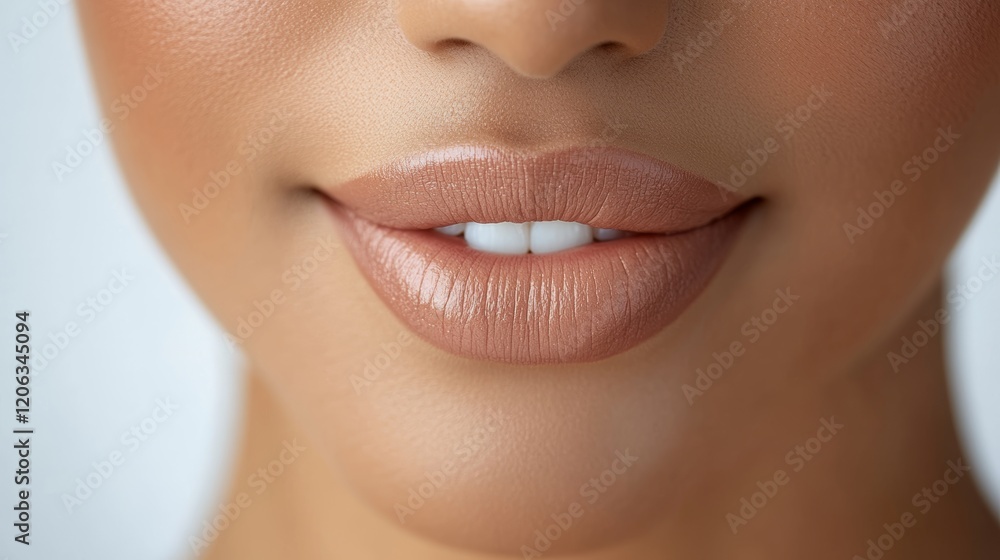 Obraz premium Close-Up of Natural Glossy Lips with Radiant Skin Texture 4