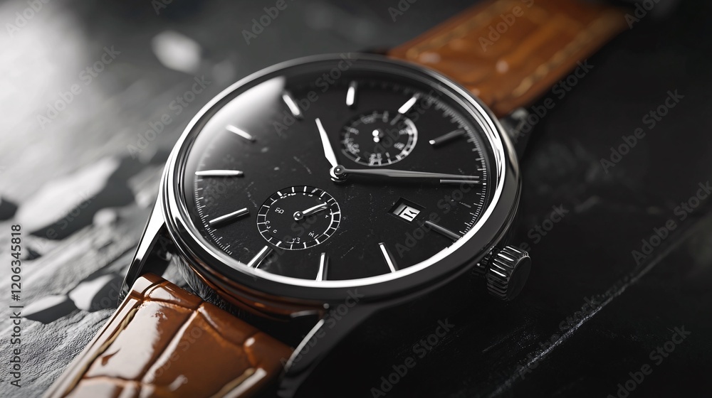 Fototapeta premium Luxury wristwatch showing time on dark background